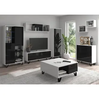 Komoda PRUDHOE 2D, bílá/černý lesk