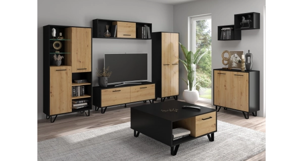 Komoda PRUDHOE 2D, černá/dub artisan, 5 let záruka