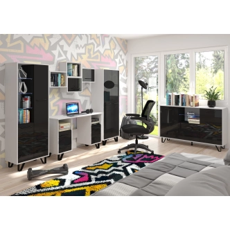 Komoda PRUDHOE 2D2S, bílá/černý lesk, 5 let záruka