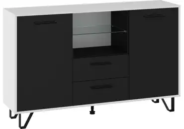Komoda PRUDHOE 2D2S, bílá/černý lesk