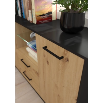 Komoda PRUDHOE 2D2S, černá/dub artisan, 5 let záruka