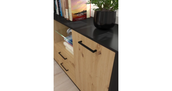 Komoda PRUDHOE 2D2S, černá/dub artisan, 5 let záruka