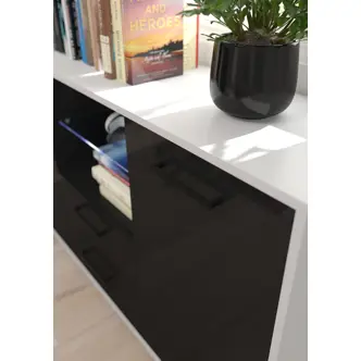 Komoda PRUDHOE 3D, bílá/černý lesk, 5 let záruka