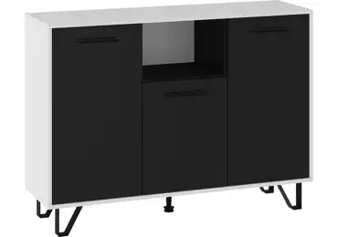 Komoda PRUDHOE 3D, bílá/černý lesk