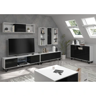 Komoda PRUDHOE 3D, bílá/černý lesk