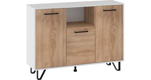 Komoda PRUDHOE 3D, bílá/dub sonoma