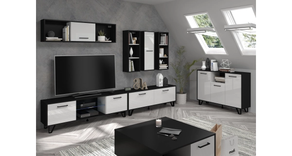 Komoda PRUDHOE 3D, černá/bílý lesk, 5 let záruka