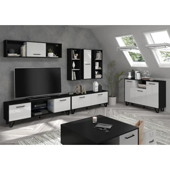 Komoda PRUDHOE 3D, černá/bílý lesk