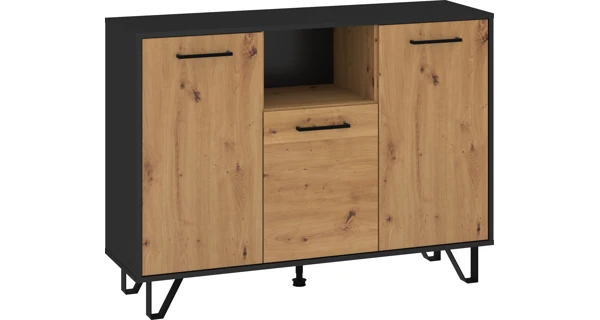 Komoda PRUDHOE 3D, černá/dub artisan