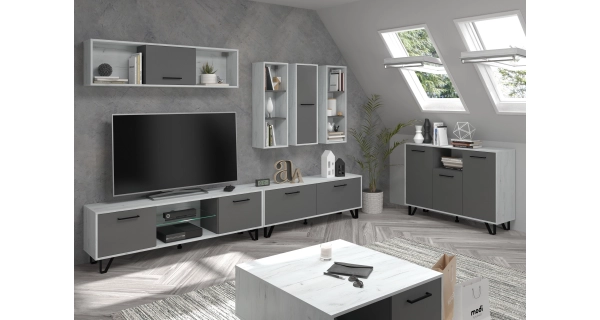 Komoda PRUDHOE 3D, craft bílý/grafit, 5 let záruka