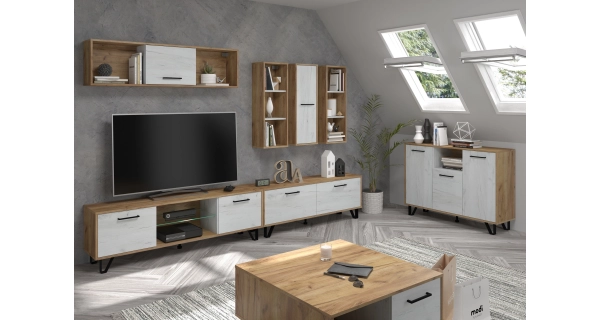 Komoda PRUDHOE 3D, craft zlatý/craft bílý, 5 let záruka