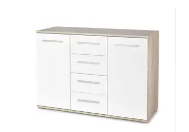 Komoda RYDER 4, dub sonoma/bílý lesk
