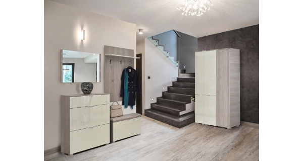 Komoda s věšákem SASANKA 80, dub nordic/písek lesk