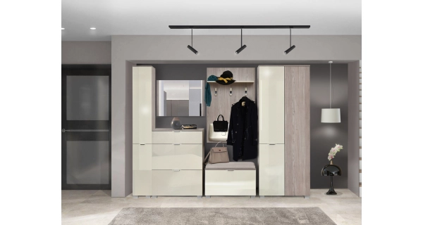 Komoda s věšákem SASANKA 80, dub nordic/písek lesk