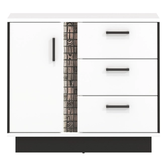 Komoda SIGOURNEY 1D3S, bílá/černá/bílá vysoký lesk 