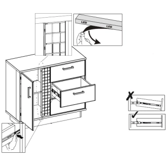 Komoda SIGOURNEY 1D3S, bílá/černá/bílá vysoký lesk 