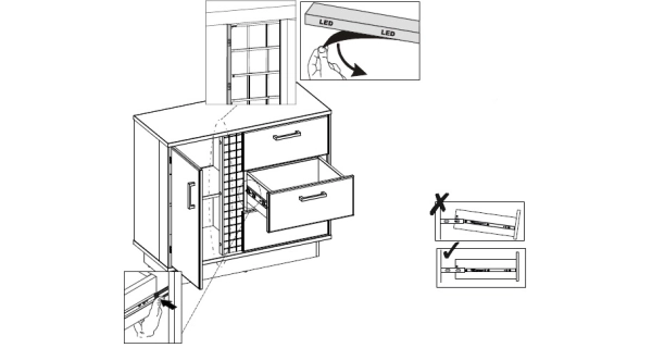 Komoda SIGOURNEY 1D3S, bílá/černá/bílá vysoký lesk 