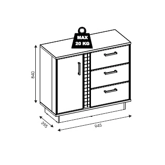 Komoda SIGOURNEY 1D3S, bílá/černá/bílá vysoký lesk 