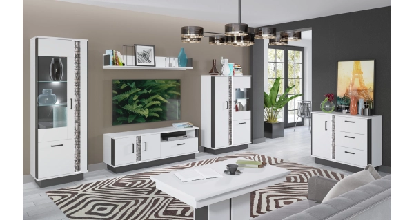 Komoda SIGOURNEY 1D3S, bílá/černá/bílá vysoký lesk 