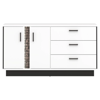 Komoda SIGOURNEY 2D3S, bílá/černá/bílá vysoký lesk 