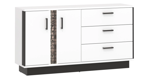 Komoda SIGOURNEY 2D3S, bílá/černá/bílá vysoký lesk 
