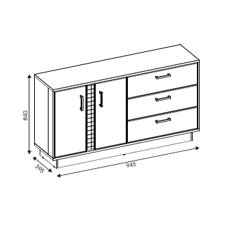 Komoda SIGOURNEY 2D3S, bílá/černá/bílá vysoký lesk 