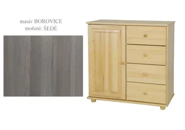 Komoda TIMOTEO, masiv borovice/moření: šedá