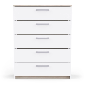 Komoda TODY 5S široká, bílá/dub kronberg