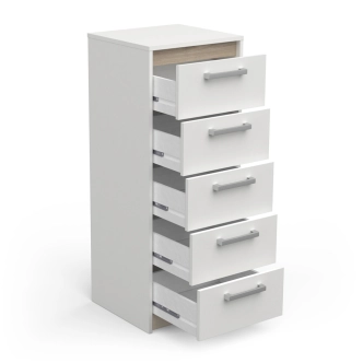 Komoda TODY 5S úzká, bílá/dub kronberg
