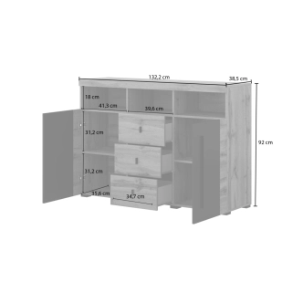 Komoda TYLTA 2D3S typ 2, ořech satin/touchwood