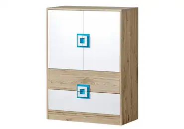 Komoda UWARA 2D2S, dub jasný/bílá/tyrkys