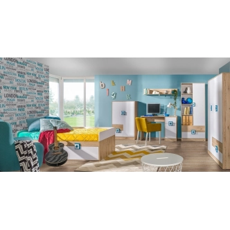 Komoda UWARA 2D2S, dub jasný/bílá/tyrkys