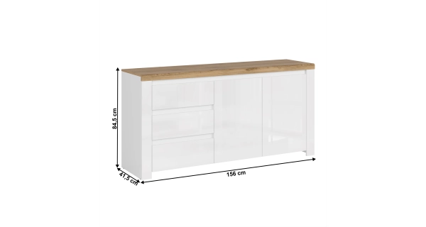 Komoda VENUSTA 2D3S, bílý lesk/dub wotan