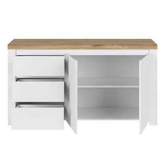 Komoda VENUSTA 2D3S, bílý lesk/dub wotan