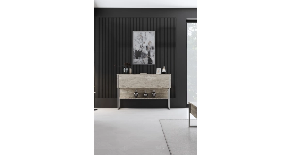 Komoda WELTRIS, travertin/stříbrná