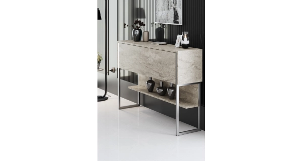 Komoda WELTRIS, travertin/stříbrná