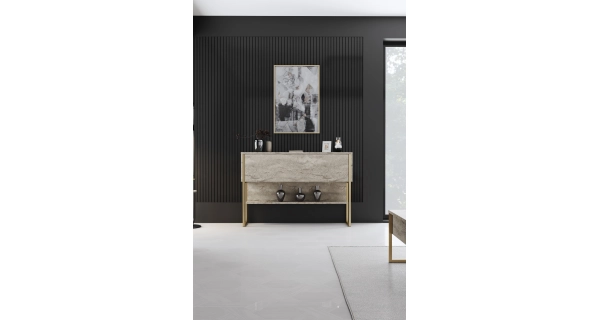 Komoda WELTRIS, travertin/zlatá