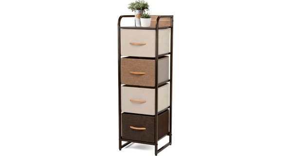 Komoda ZBYŠEK s látkovými šuplíky typ 1, černá/béžová/světlehnědá/tmavohnědá