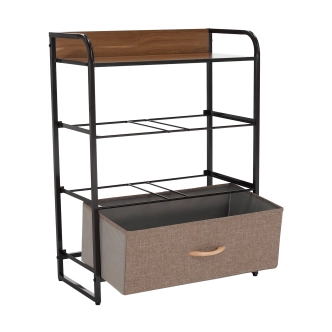 Komoda ZBYŠEK s látkovými šuplíky typ 2, černá/béžová/světlehnědá/tmavohnědá