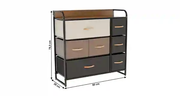 Komoda ZBYŠEK s látkovými šuplíky typ 3, černá/béžová/světlehnědá/tmavohnědá