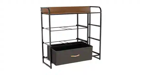 Komoda ZBYŠEK s látkovými šuplíky typ 3, černá/béžová/světlehnědá/tmavohnědá