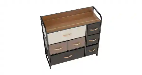 Komoda ZBYŠEK s látkovými šuplíky typ 3, černá/béžová/světlehnědá/tmavohnědá