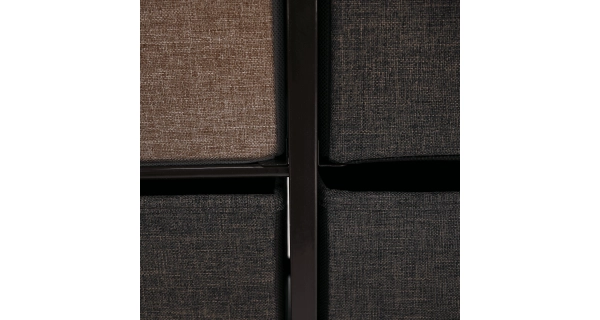 Komoda ZBYŠEK s látkovými šuplíky typ 3, černá/béžová/světlehnědá/tmavohnědá