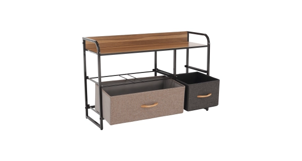 Komoda ZBYŠEK s látkovými šuplíky typ 4, černá/béžová/světlehnědá/tmavohnědá