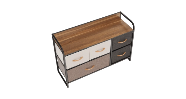 Komoda ZBYŠEK s látkovými šuplíky typ 4, černá/béžová/světlehnědá/tmavohnědá