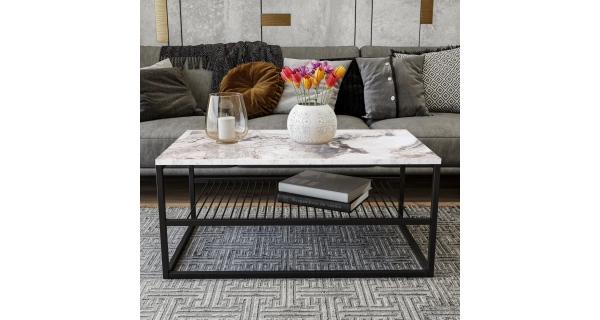 Konferenční stolek AJUMBA, bílá/černá