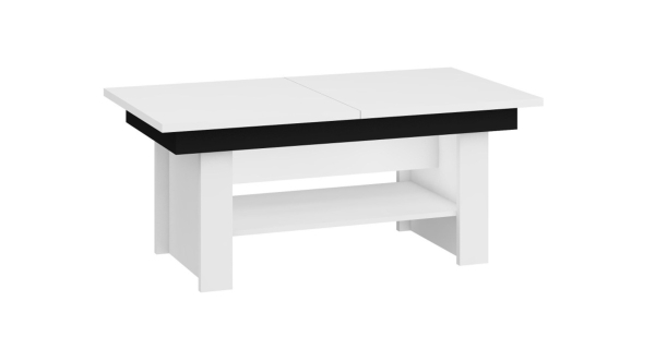 Konferenční stolek ARARAT rozkládací lesklý, barva: bílá/černý lesk, 5 let záruka