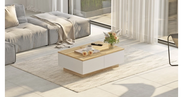 Konferenční stolek BINGO, dub/bílá DOPRODEJ