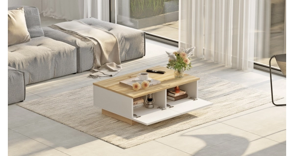 Konferenční stolek BINGO, dub/bílá DOPRODEJ