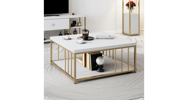 Konferenční stolek DISTLER, bílá/zlatá